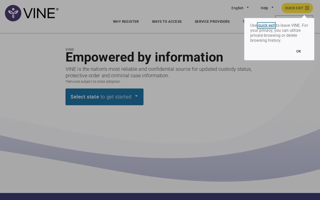 Humphreys County VINELink release check search screen